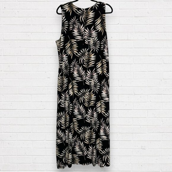 J JILL Wherever Sleeveless V-Neck Maxi Dress Black Beige Leaf Print Pattern XL - Picture 4 of 8